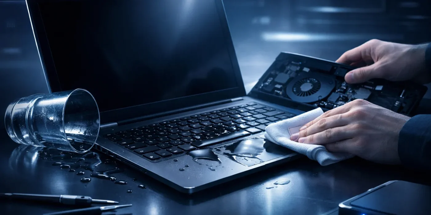 Naprawa po zalaniu laptopa Lublin – co zrobić tuż po wypadku